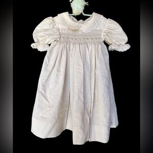 Vintage Cream Smocked Dress with Puff Sleeves